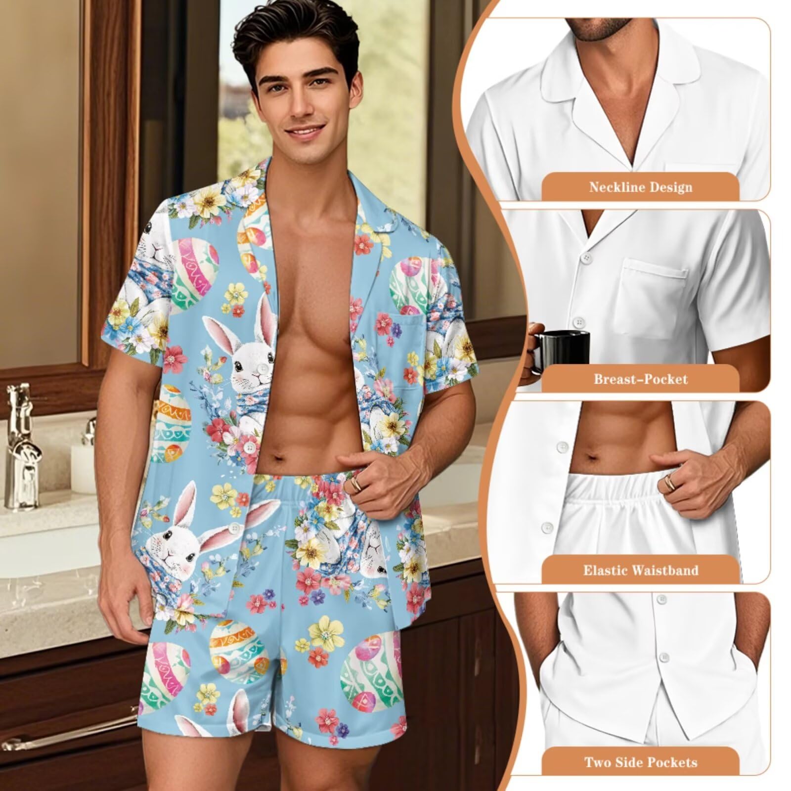 Pijamas a juego para parejas, de manga corta, con botones, ropa de dormir a juego