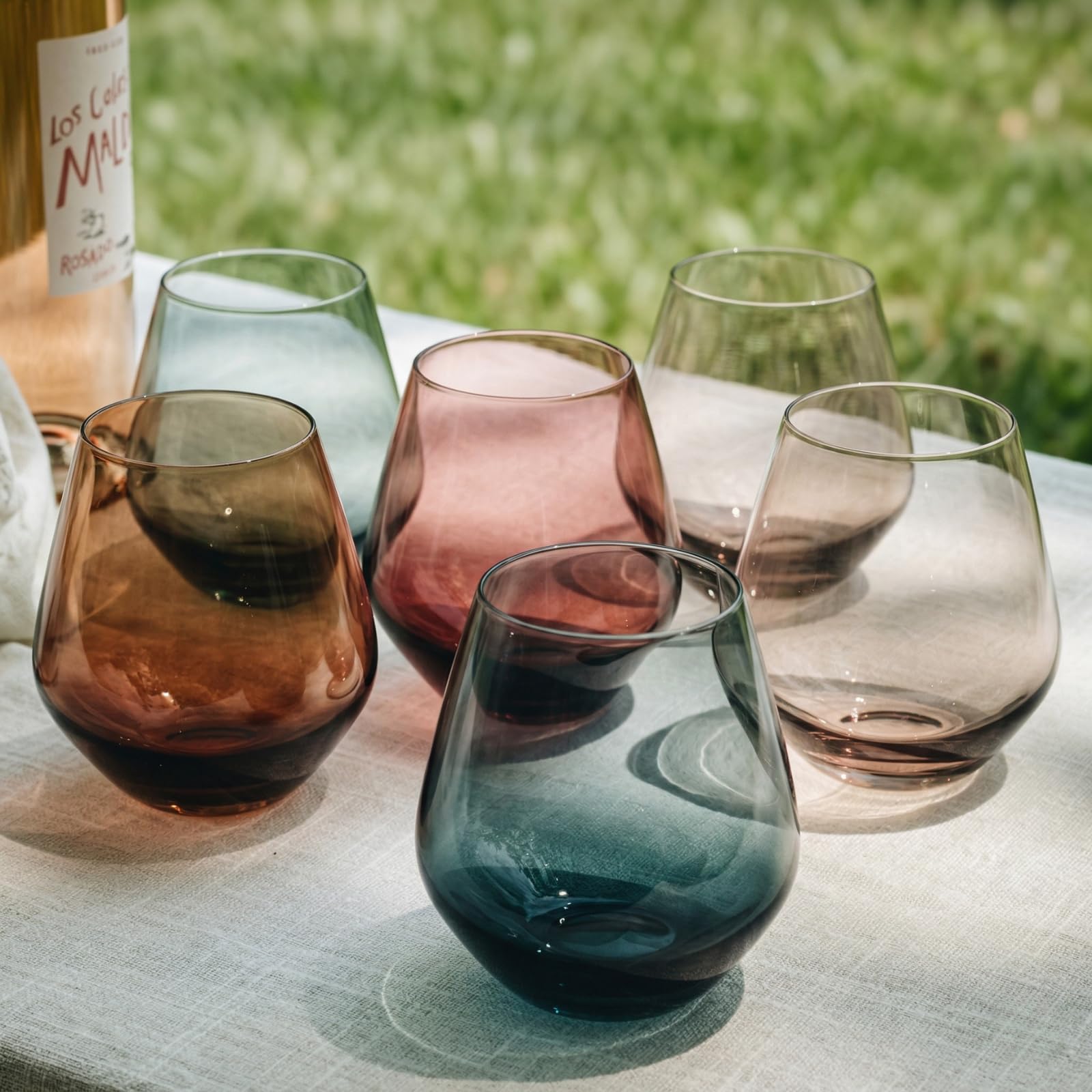 Farbiges Pastell-Weinglas-Set, große 473 ml Gläser, 6 Stück, einzigartiger italienischer Stil, hoher Stiellos für Weiß- und Rotwein, farbiger Becher, schöne Glaswaren (ohne Stiel)