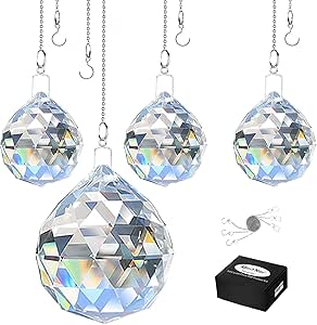 MerryNine 4 Pcs Clear Crystal Ball Prism Sun Shine Catcher Rainbow Pendants Maker, Hanging Crystals Prisms for Windows, for Feng Shui, for Gift (30mm/50mm- 4pcs)