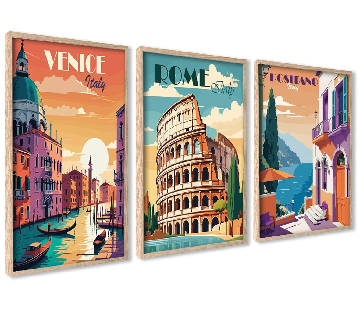 ag.art deco Pictures for Living Room | 30x40 cm Prints for Walls | Canvas Wall Art for Hallway and Stairs | Room Decor | Unframed Posters | Set of 3 Artwork (Ciao Italia) â image 1