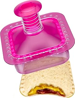 Sandwich Cutter and Sealer Cut and Seal Sandwich Maker, Crustless Peanut Butter & Jelly Sandwich Cookie Cutter (Translucent Pink Square)