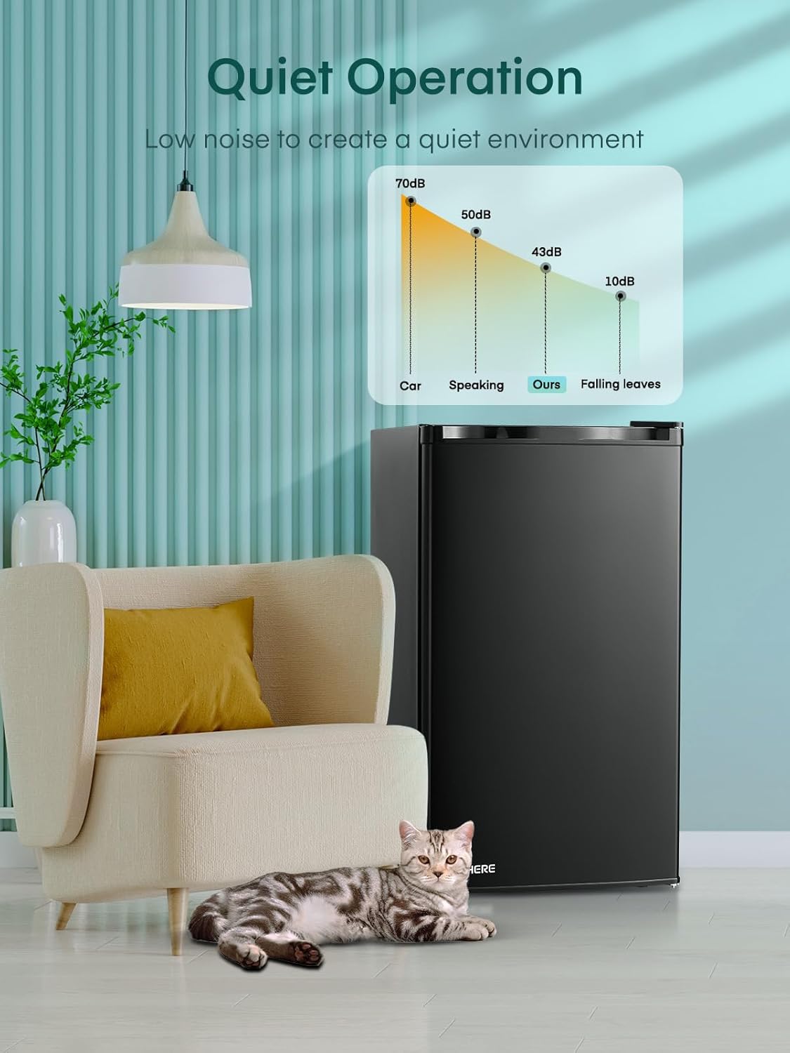 FOHERE 3.2 Cu.ft Mini Fridge for Bedroom, Mini Refrigerator with Freezer, Adjustable Thermostat, Removable Glass Shelves for Apartment, Black, BC-90U-E