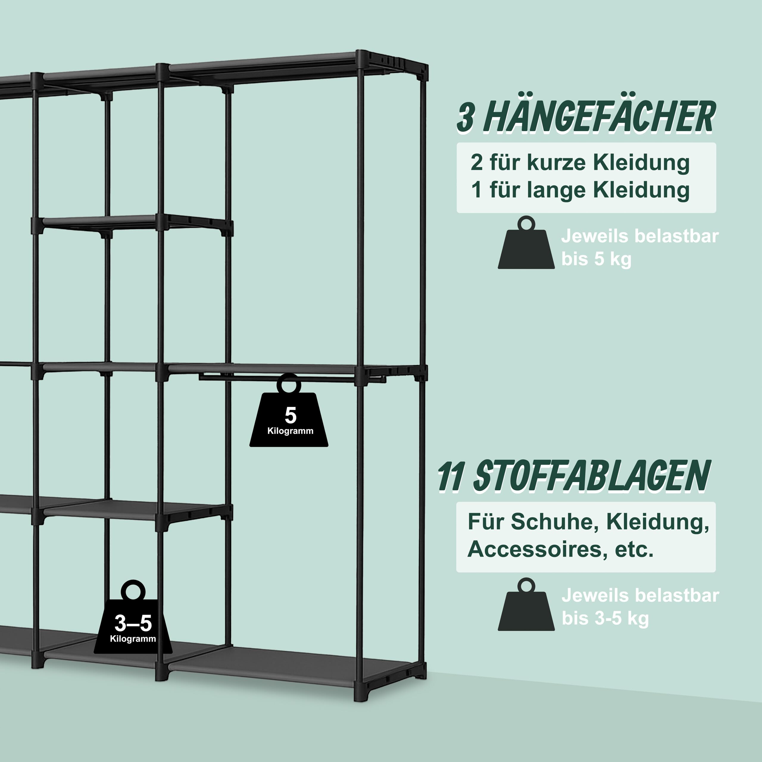 Relaxdays Garderobe, offener Kleiderschrank, Ablagen & Kleiderstangen, Kleiderständer, Flexibles Stecksystem, Farbwahl
