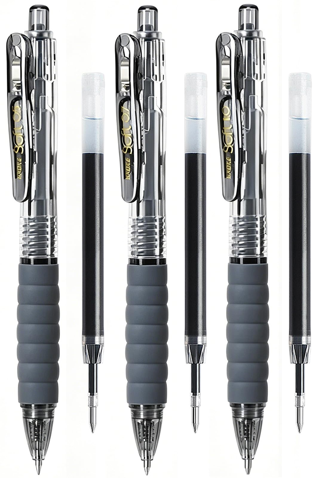 Archic Black Ink Pens Retractable Soft Grip Ballpoint 0.5mm 0.7mm 1.0mm Pen with Pocket Clip Large Capacity Pack of 6