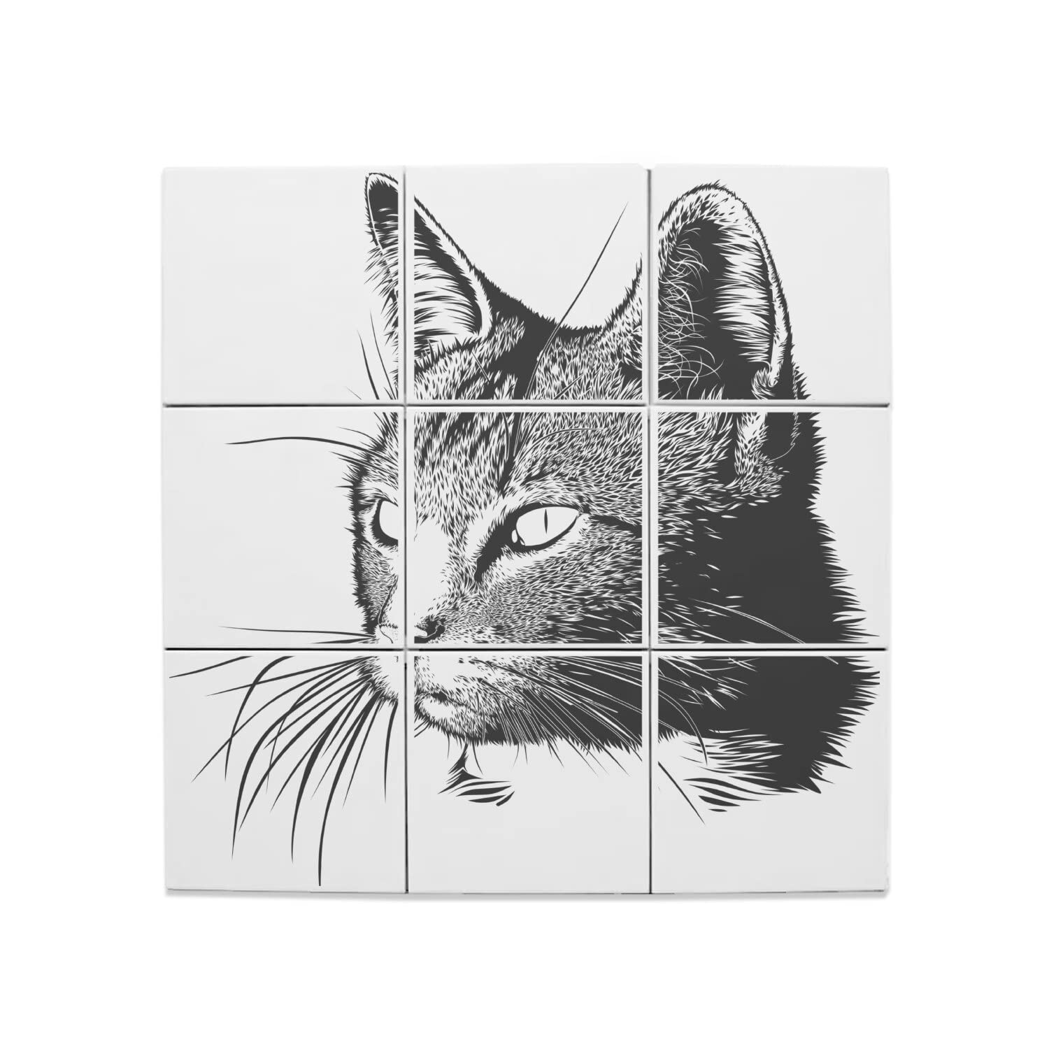 Fabulous Set di 9 piastrelle in ceramica decorative, 20 x 20 cm, motivo: gatto disegno schizzo, matita gatto domestico, arte (dimensioni totali 60 x 60 cm)