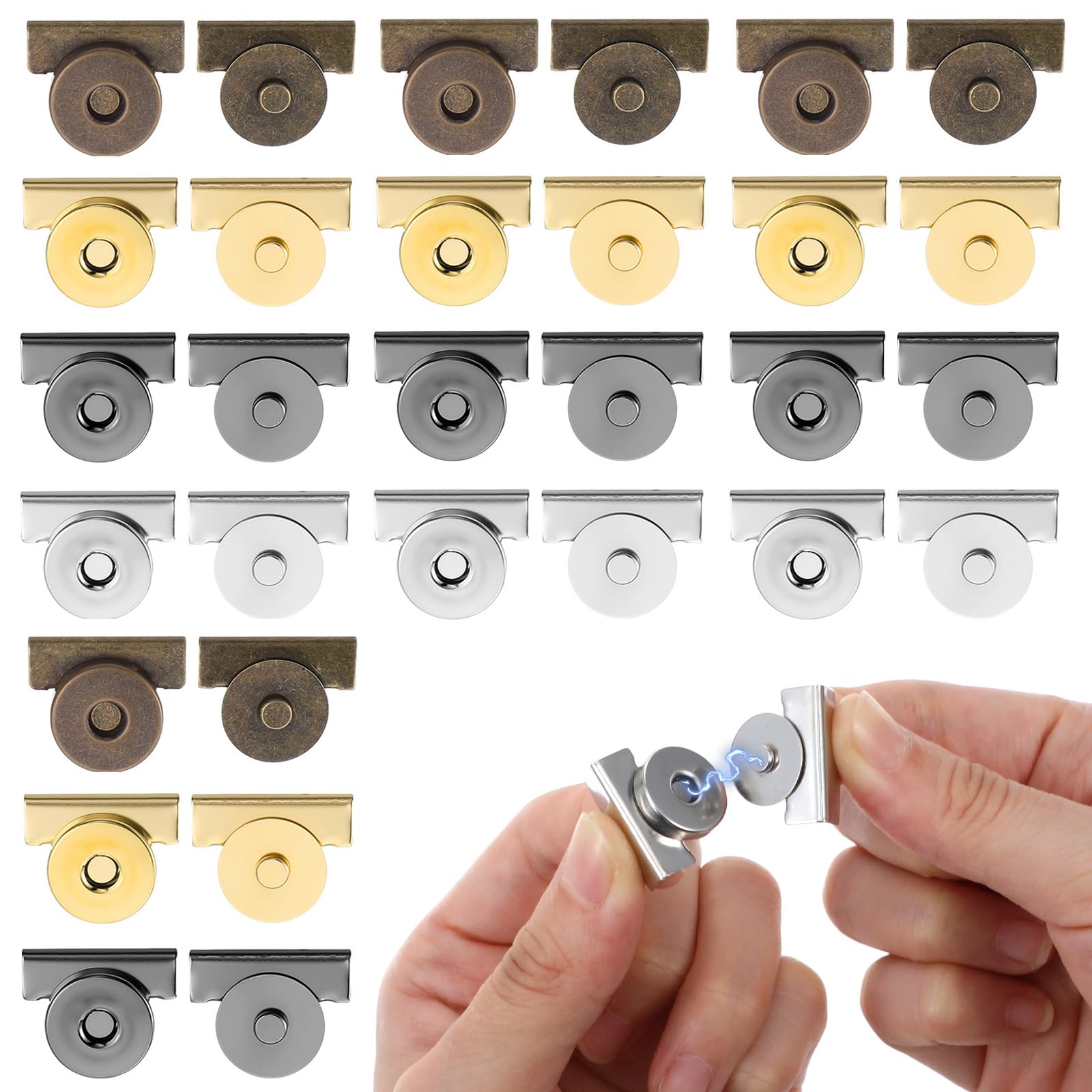 Magnetic Bag Fasteners 28 Pairs, Strong Magnetic Clasps for Bags and Closures, Metal Buttons for Handbags Purses Leather Crafts Sewing Projects (Gold, Silver, Copper, Gunmetal)