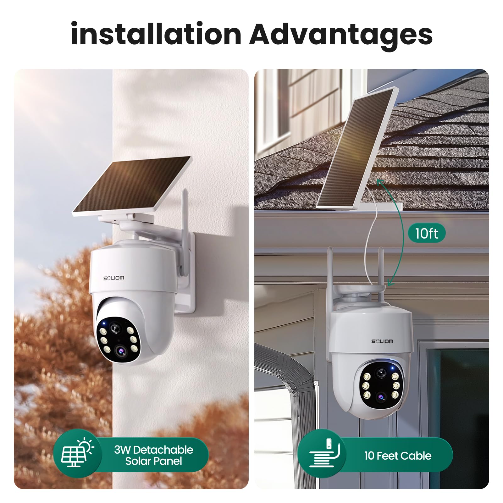 SOLIOM- 5MP Security Cameras Wireless Outdoor, No Subscription,4-Cam Pack, Solar Powered Home Security Camera with 360° Auto Tracking, Pan & Tilt, 3K Color Night Vision,5G & 2.4G Router Compatible