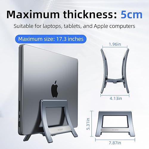 Miniatura 5 de Soporte vertical para laptop para escritorio, soporte para MacBook con bloqueo automático por gravedad, soporte vertical de plástico ABS compatible