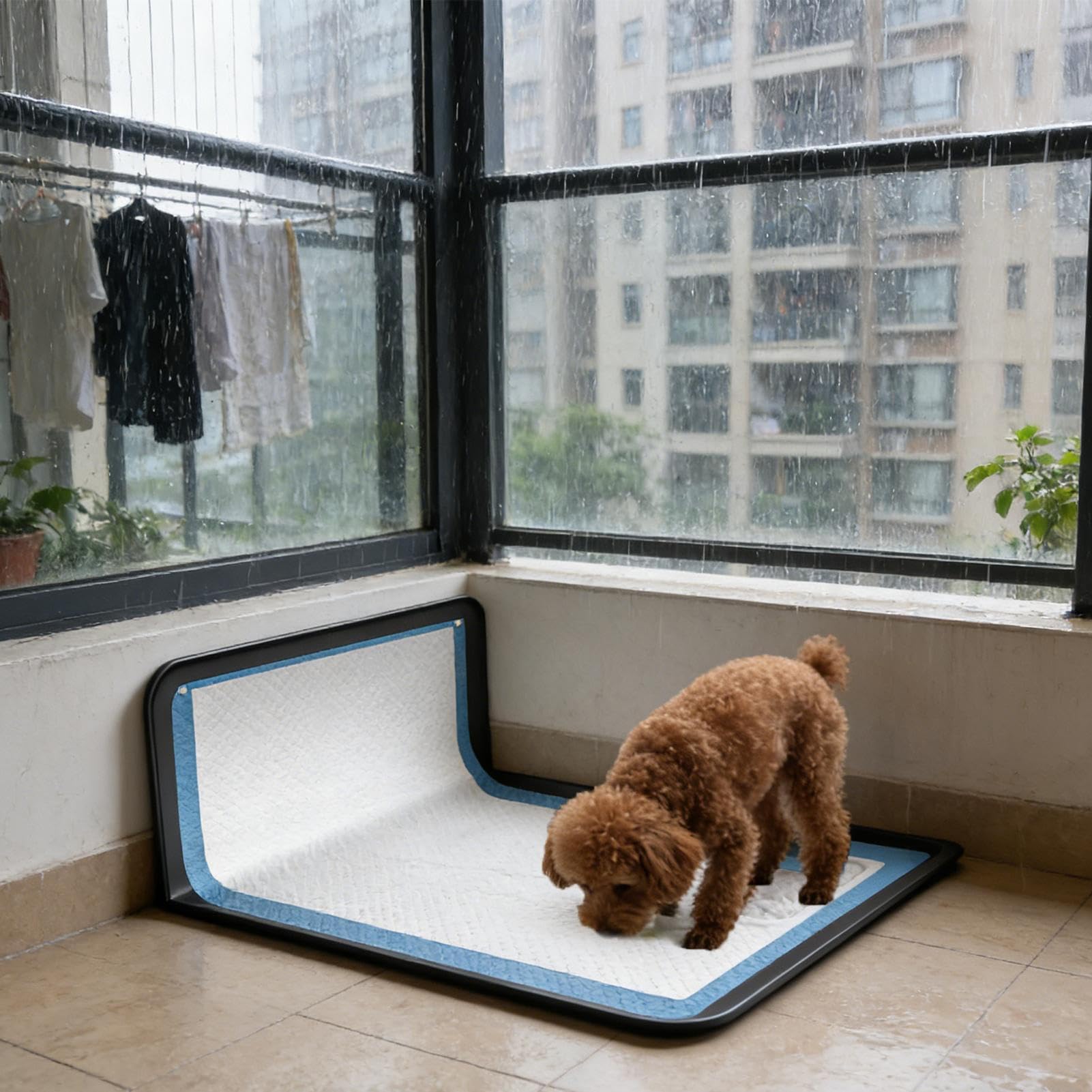 Inodoro para perros, plegable de 35 pulgadas, bandeja de silicona a prueba de fugas, con revestimiento antiadherente, ideal para el entrenamiento en casa en viajes.