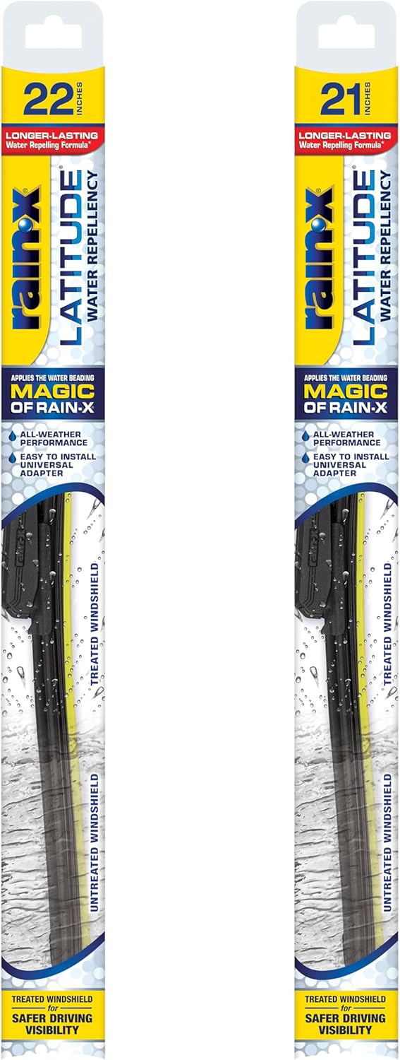 Rain-X 810236 Latitude 2-In-1 Water Repellent Wiper Blades, 22" and 21" Windshield Wipers (Pack Of 2), Automotive Replacement Windshield Wiper Blades With Patented Rain-X Water Repellency Formula 22" and 21" Latitude