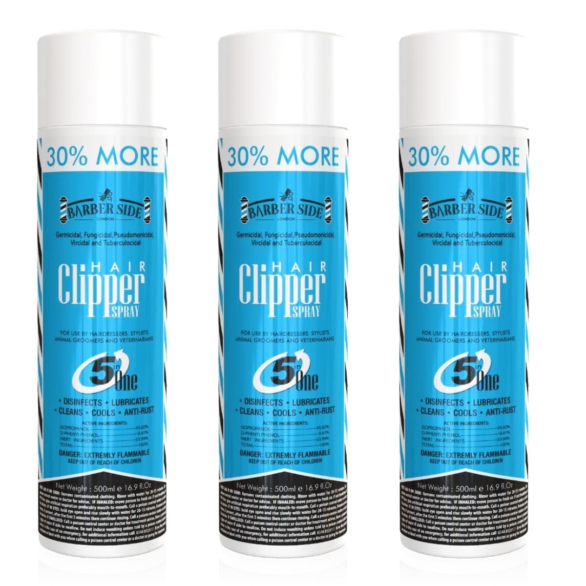 ican Barber Side London Clipper Spray for Hair Clippers, Disinfectant/Lubricant/Anti-Rust Formula, 3 x 454g