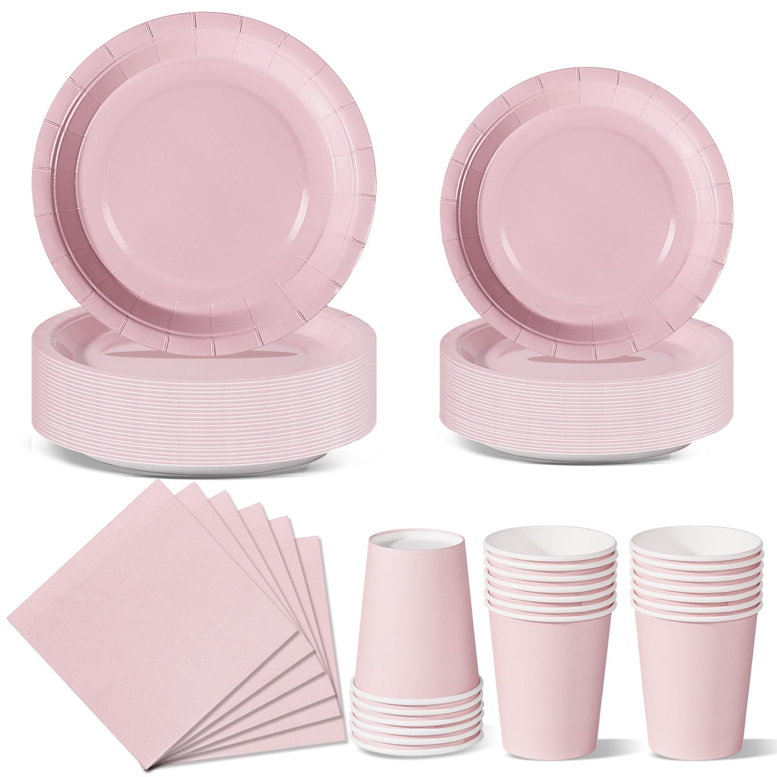Nkaiso Dambini Partyservies, 96 stuks, roze decoratie, meisjes, verjaardag, dambini, feestartikelset, inclusief wegwerpborden en papieren gooien, feestbekers, servetten -24 gasten