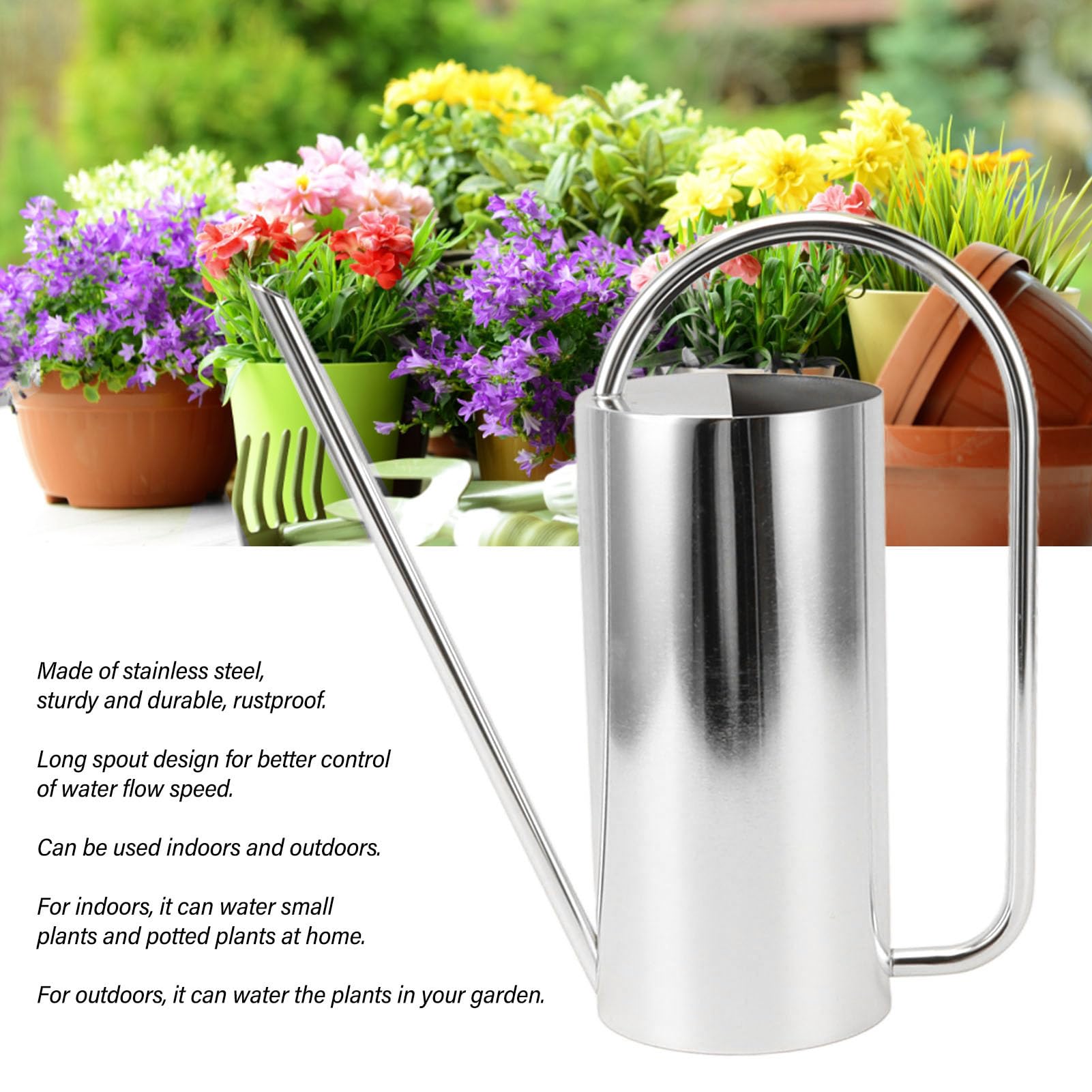 ZJchao Regadera de Acero Inoxidable 1500ml, diseño de Pico Largo | Material resistente, uso interior y exterior, herramienta de jardinería práctica, diseño elegante, fácil control del flujo d