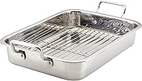 Farberware Classic Traditions 17x12.25 Inch Stainless Steel Roasting Pan with Rack - Oven Safe to 500°F, Dishwasher Safe