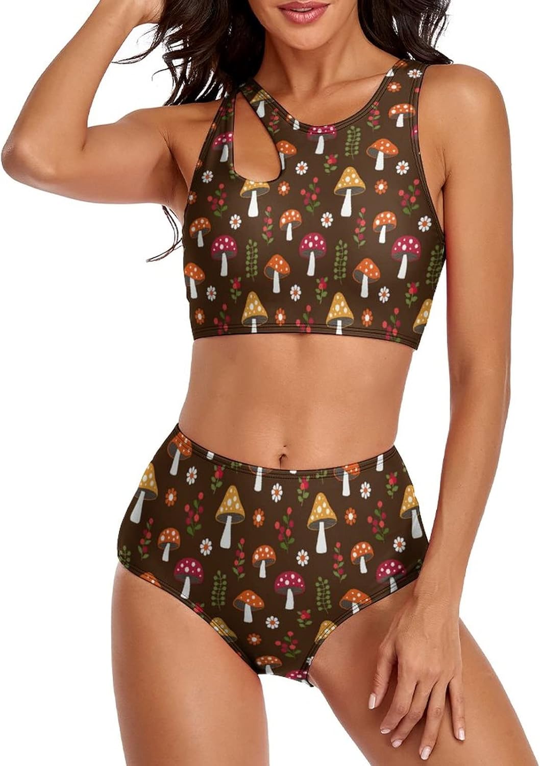 Adugen Origei Retro Mushroom Women's Two-Piece Swimsuit Triangle Bathing Swimsuit Beach Party M