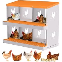 Chicken Nesting Box, 6 Holes Metal Roll Away Eggs Laying Box with Automatic Roll-Away Egg Collection System & Removable Tray, Wall Mount or Placed Design for Easy Egg Collection & Cleaning