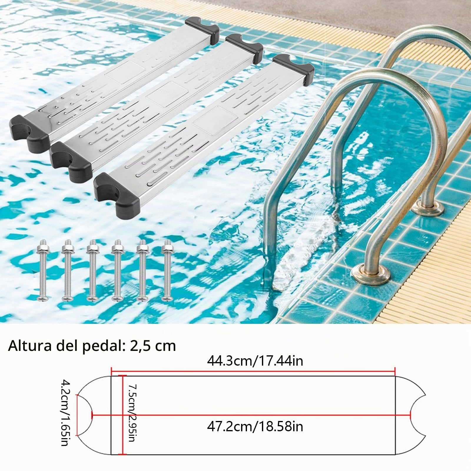 Peldaños para Escalera Piscina, 3 Piezas Peldaño Piscina Antideslizante Escalera Repuesto Acero Inoxidable General Escalera Piscina Accesorios Antideslizantes Piezas Escalera Piscina Pedal Escalera