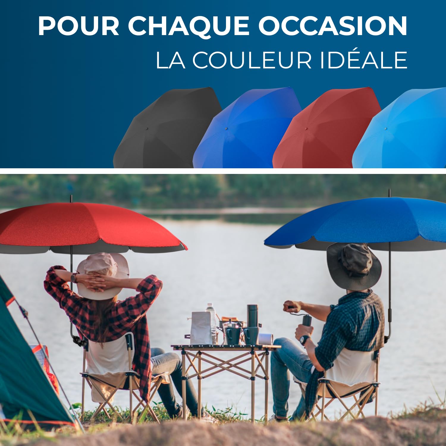 STYNGARD SAN FRANCISCO Parasol de Chaise et Transat pour Camping I Parasol Clipsable avec Pince Universelle, Protection UV 50+, Dôme 120 cm I Convient Balcon, Chaise Longue et Chaise de Camping