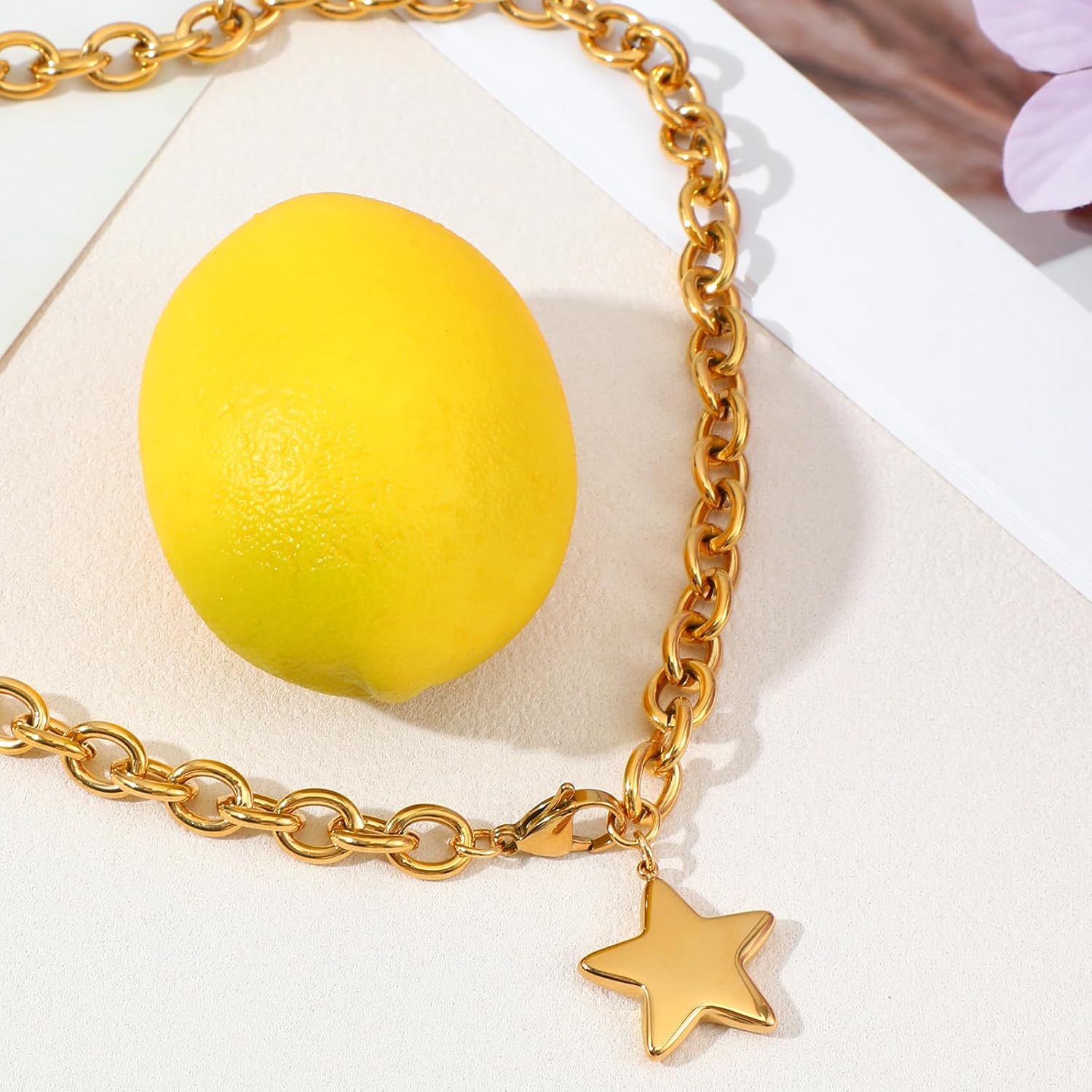 Chunky Gold Star Heart Pendant Necklace for Women Thick Chain Choker Trendy Jewelry Vintage Gold Star Necklace For Gifts On Birthday Holidays - Image 4
