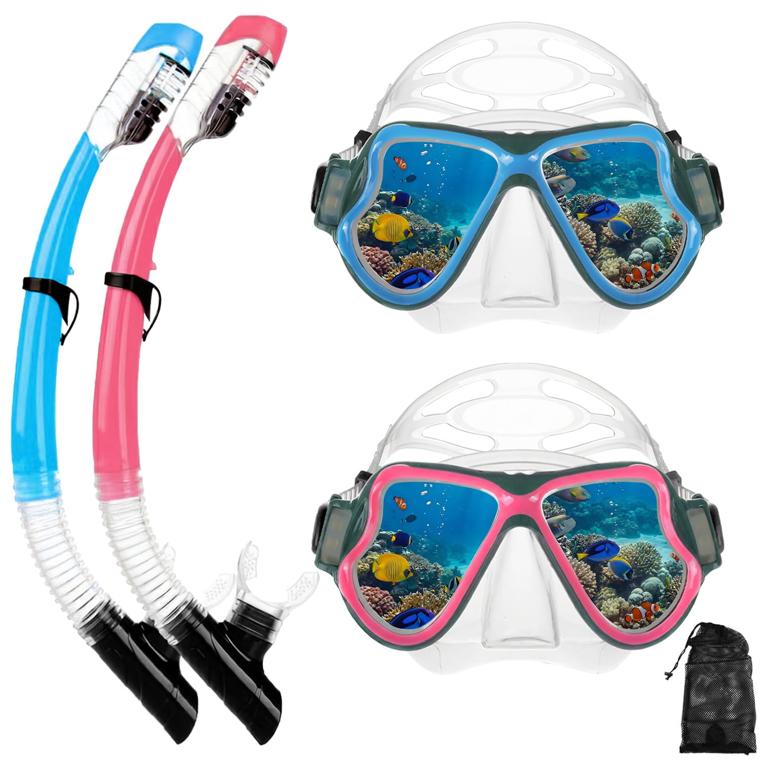 Snorkel Gear for Adults Youth Kids Snorkel Mask Set Dry Top Snorkel Mask Set Anti-Fog Diving Mask for Adults Youth Panoramic Snorkeling Mask
