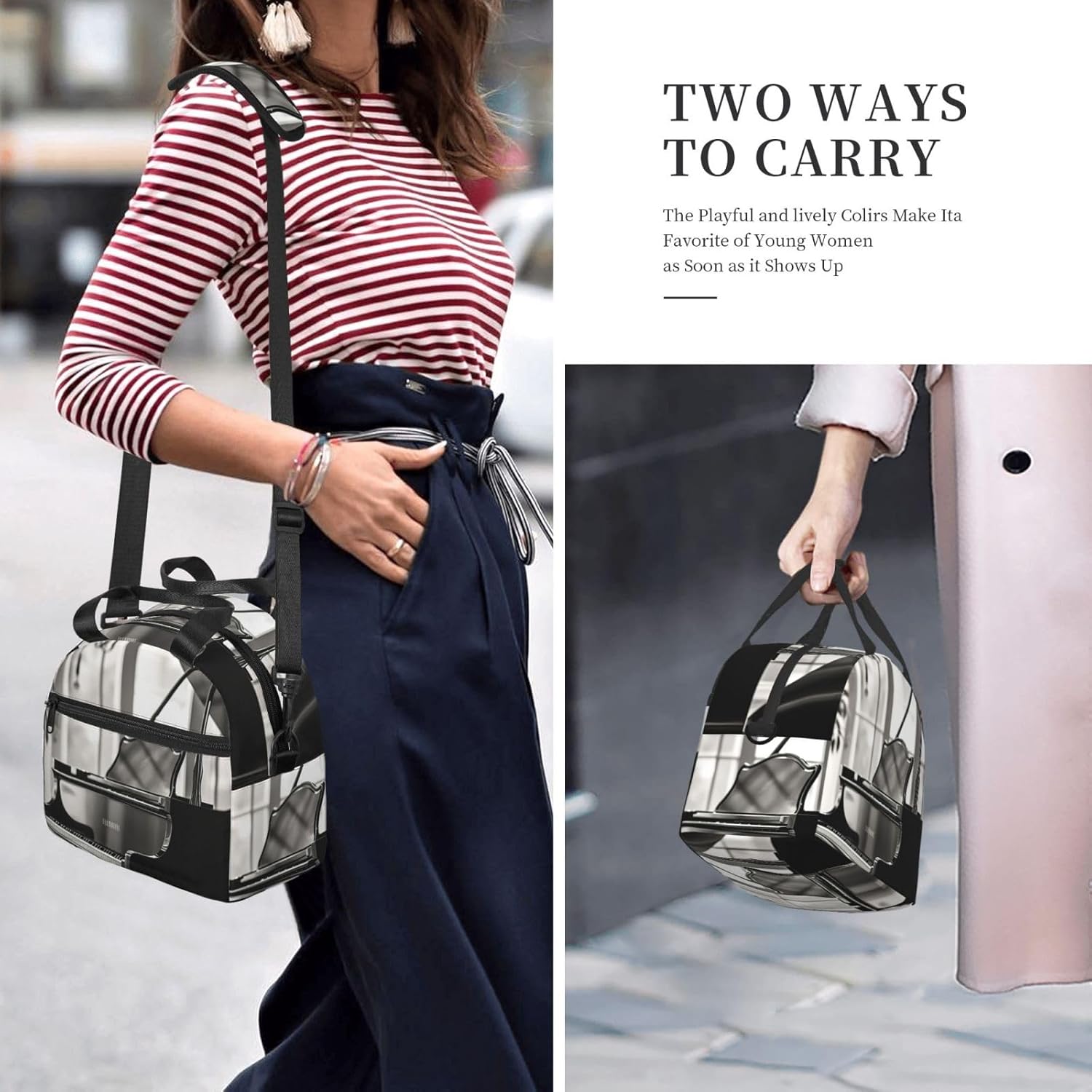 Piano Print Reusable Lunch Bag Insulated Lunch Boxes for Office Work Picnic Tote Bag Adjustable