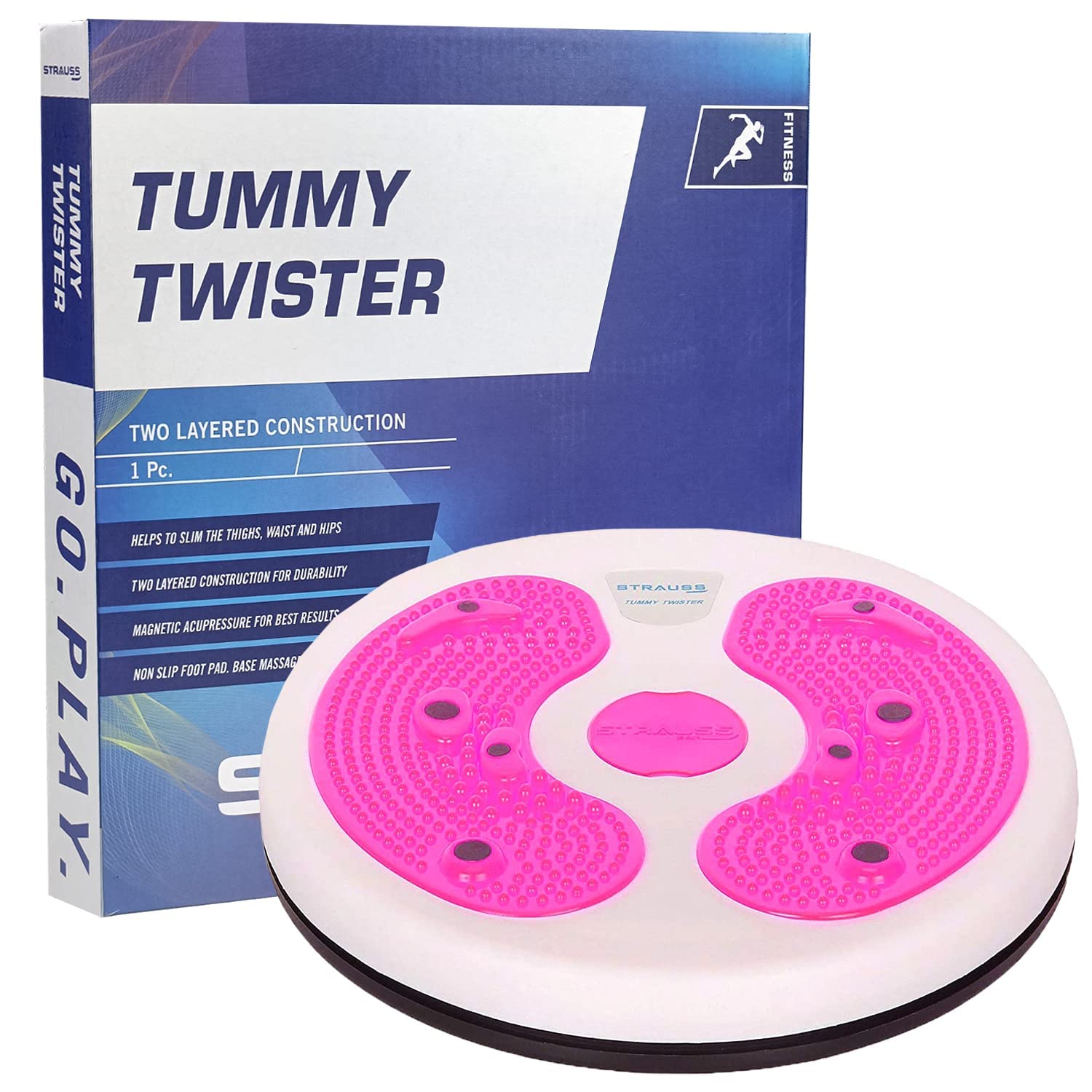 Strauss Tummy Twister | Tummy Trimmer, Abs Roller & Shaper for Women & Men | Exercise Machine with Non-Slip Surface | Ideal Equipment for Home Workouts (Pink)