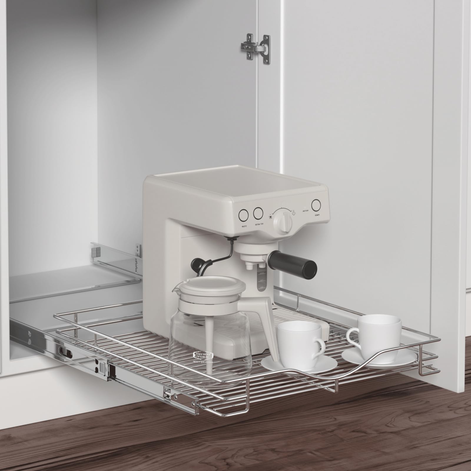 Organizer Estraibile Per Armadi DINDON 2 Ripiani: Larghezza 19,8 Cm, Profondità 53,5 Cm. Scorrevole A Cuscinetti, Cestelli Regolabili, Carico Max 34 Kg. Perfetto Per Cucina E Dispensa.