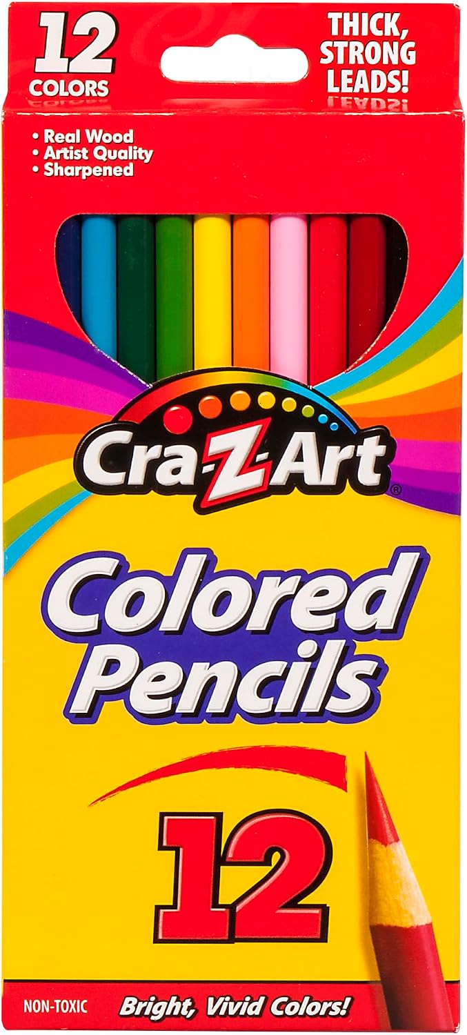 Cra-Z-Art Colored Pencils, 12 Count Pre-Sharpened Assorted Color Pencils, Non-Toxic Coloring Pencils for Kids, Adults, Classroom & School Art Supplies
