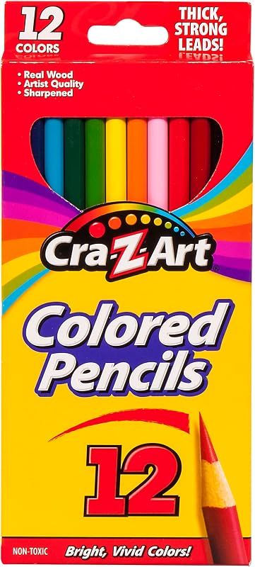 Cra-Z-Art Lápices de colores, 12 lápices de colores surtidos preafilados, lápices de colores no tóxicos para niños, adultos, suministros de arte para el aula y la escuela