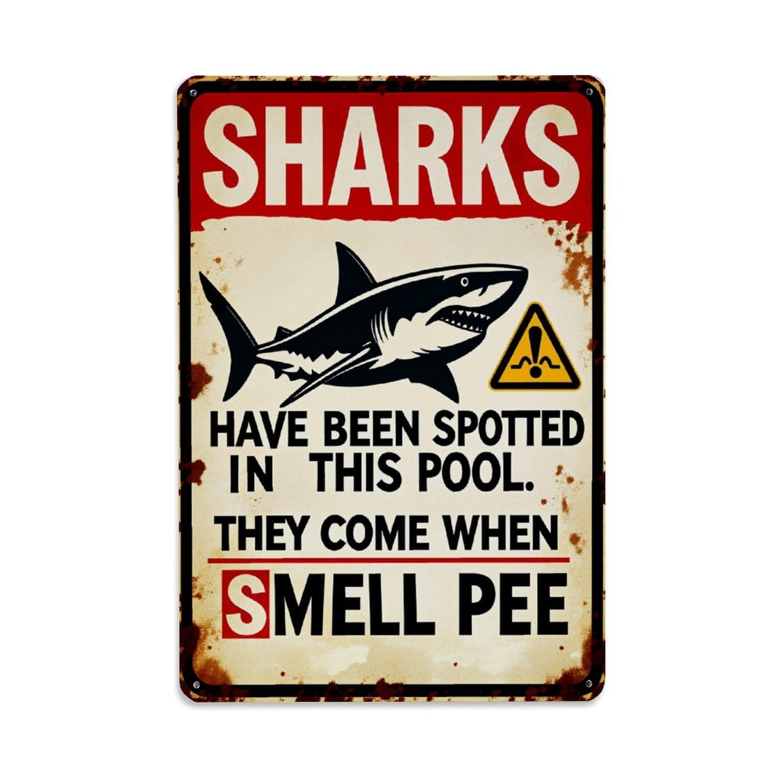 Lzwbntey Vintage Shark Warning Pool Sign Humor Metal Tin Sign Retro Wall Decor For Home Bar Garage Cafe, Indoor & Outdoor Decorative Metal Poster, 8X12 Inch