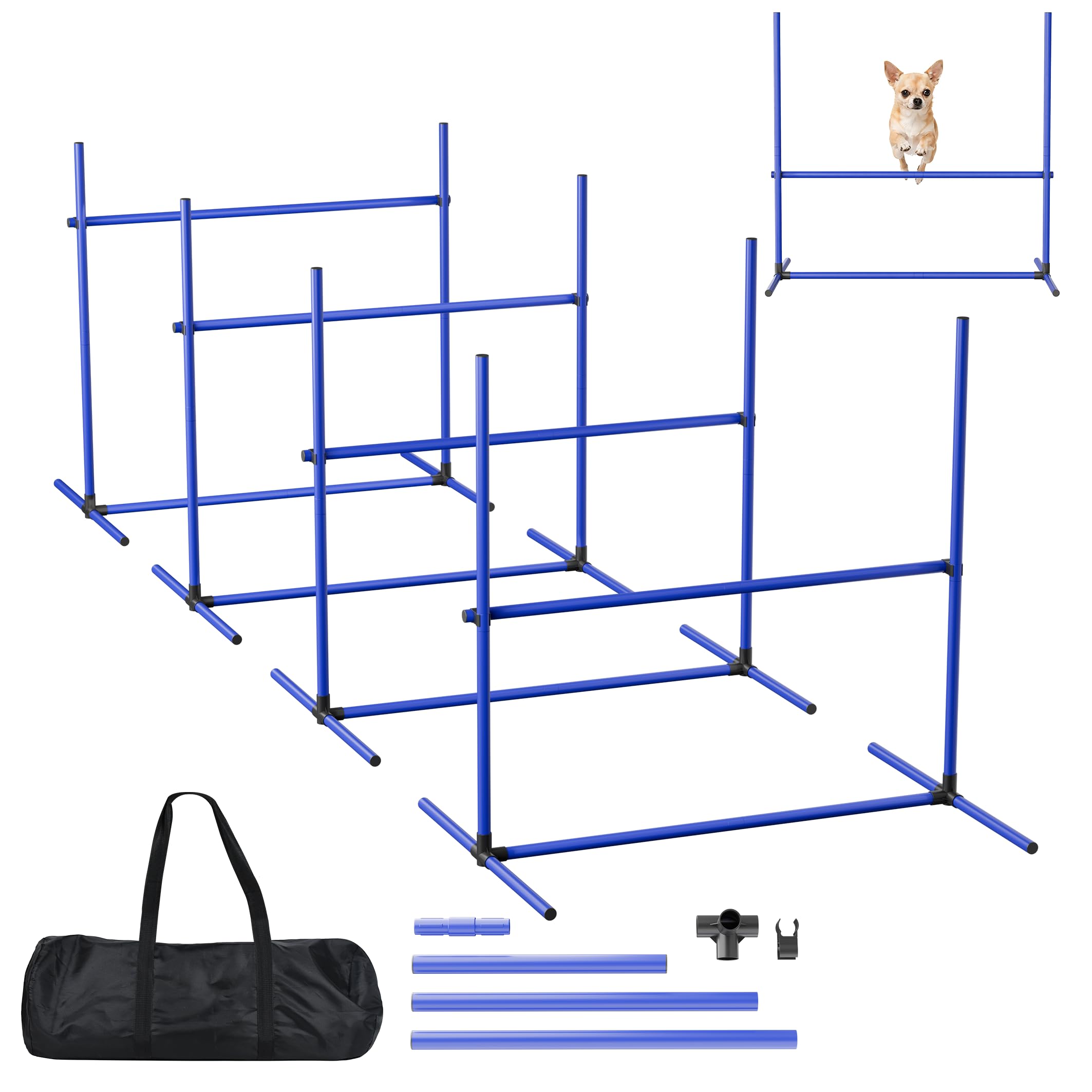 XMTECH Juego de entrenamiento de agilidad para perros, altura regulable, incluye bolsa, juego de entrenamiento para perros de PVC, color azul