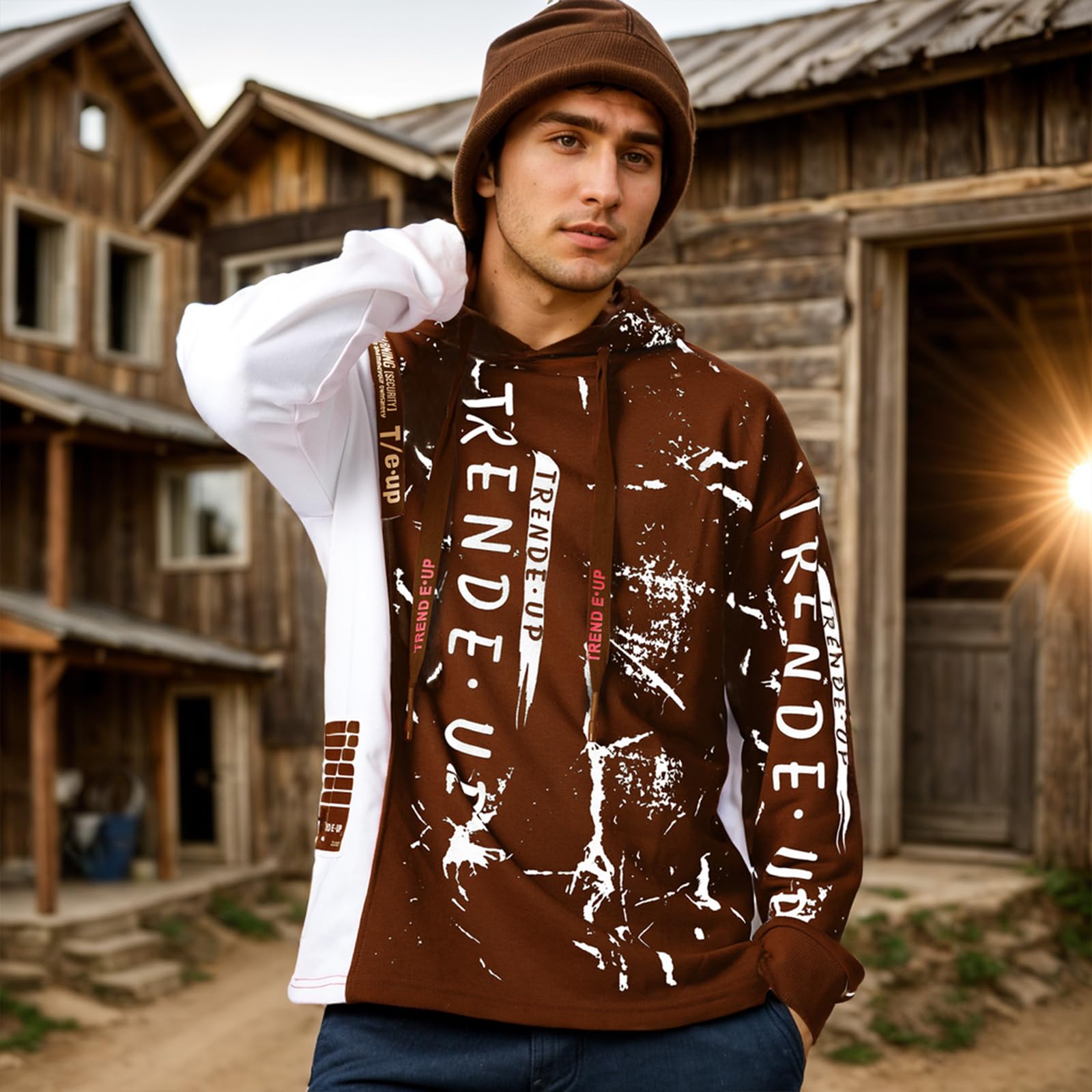 Hoodie Herren Techwear Kapuzenpullover Pullover Hip Hop Streetwear Patchwork Sweatshirt Unisex