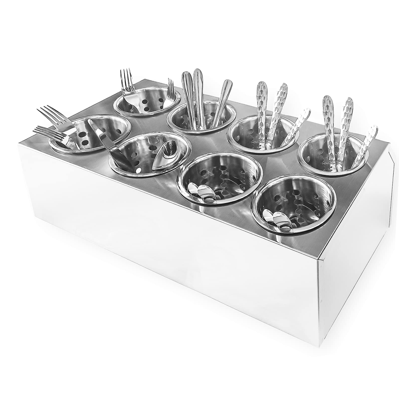Organizador de cubiertos de acero inoxidable con 8 agujeros para cubiertos de acero inoxidable