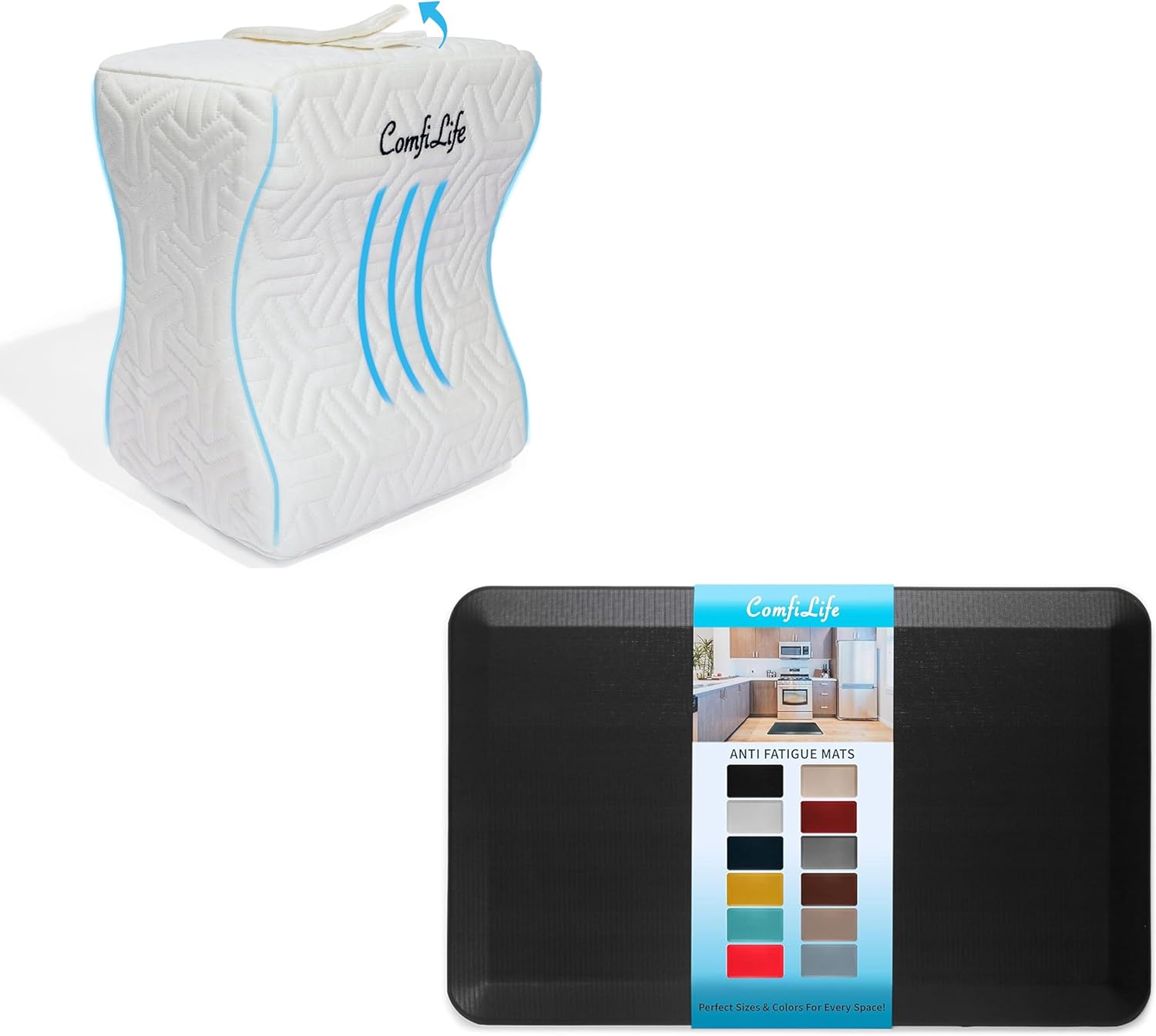 ComfiLife Anti Fatigue Mat & Knee Pillow for Side Sleepers Bundle – 3/4 Inch Thick Kitchen Mat, Standing Desk Mat – Leg Pillow for Side Sleeping – Back & Hip Pain Relief