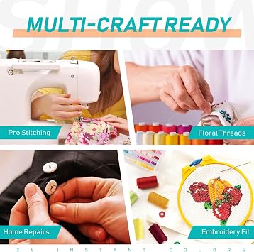 72-Piece Vibrant Sewing Thread Set, 36 Unique Colours Cotton Thread for Sewing Machine, 400-Yard Sewing Machine Threads with Matching Bobbins, Compatible with Brother/Singer/Janome