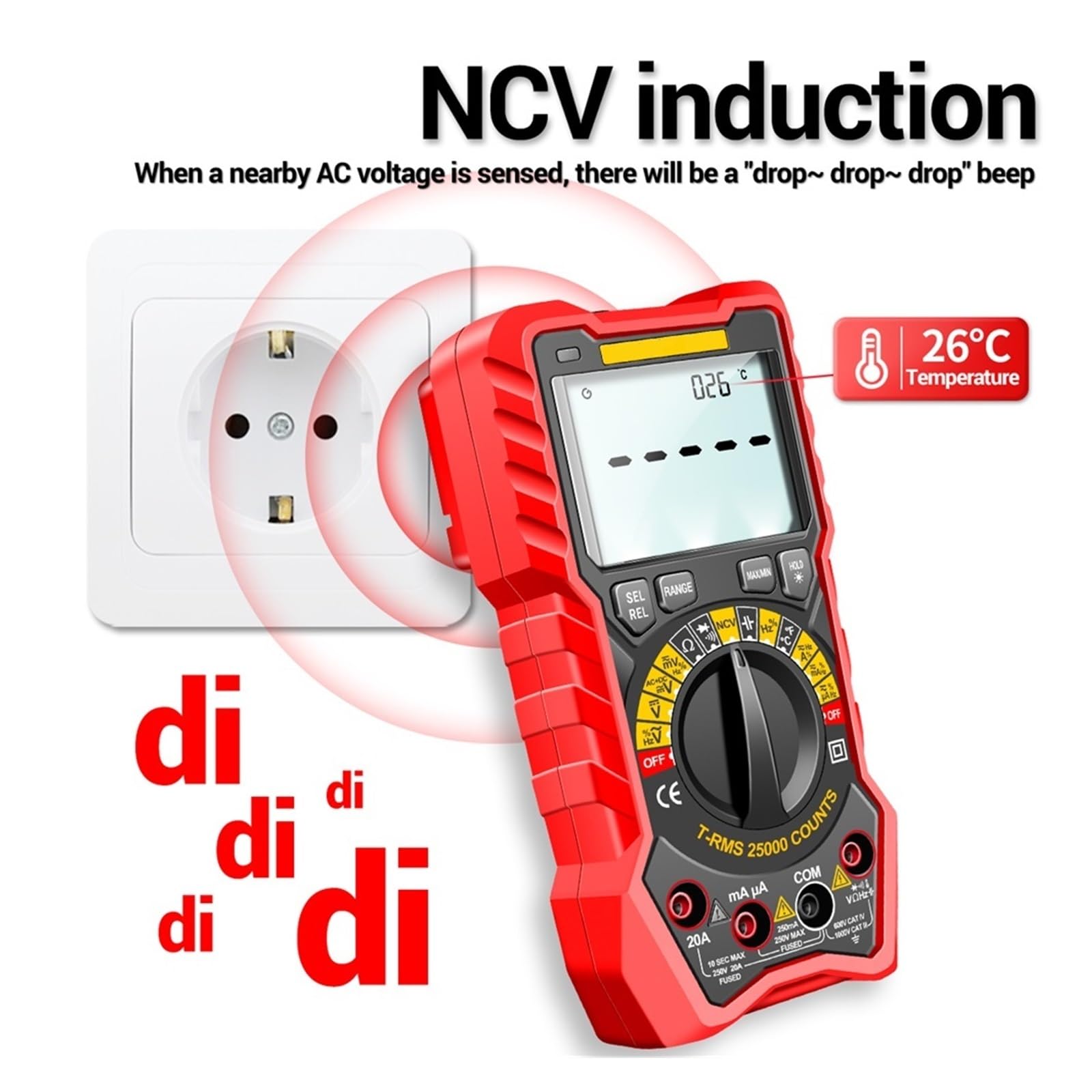 Przemysłowy Precyzyjny 25000 Liczy Autorange Multimetr Samochodowy NCV Inteligentny Tester Miernik LCR Multimetro Multitester Narzędzia(Red(no battery))