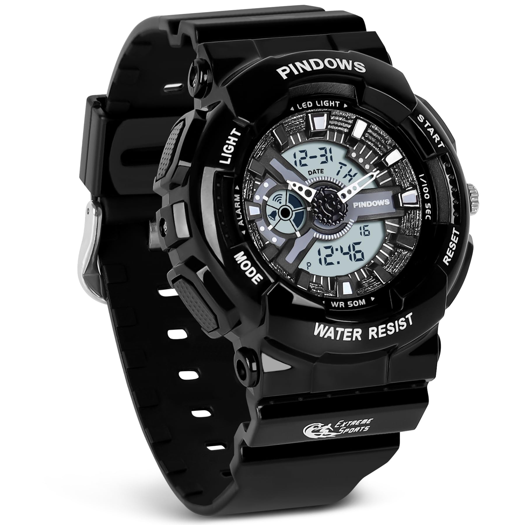 PINIDOUS Orologi da Donna Orologio per Studenti Adolescenti Impermeabile All'aperto Sport Digital Orologi Analogici con Cronometro Allarme Conto Alla Rovescia Doppio Display 7 Colori LED
