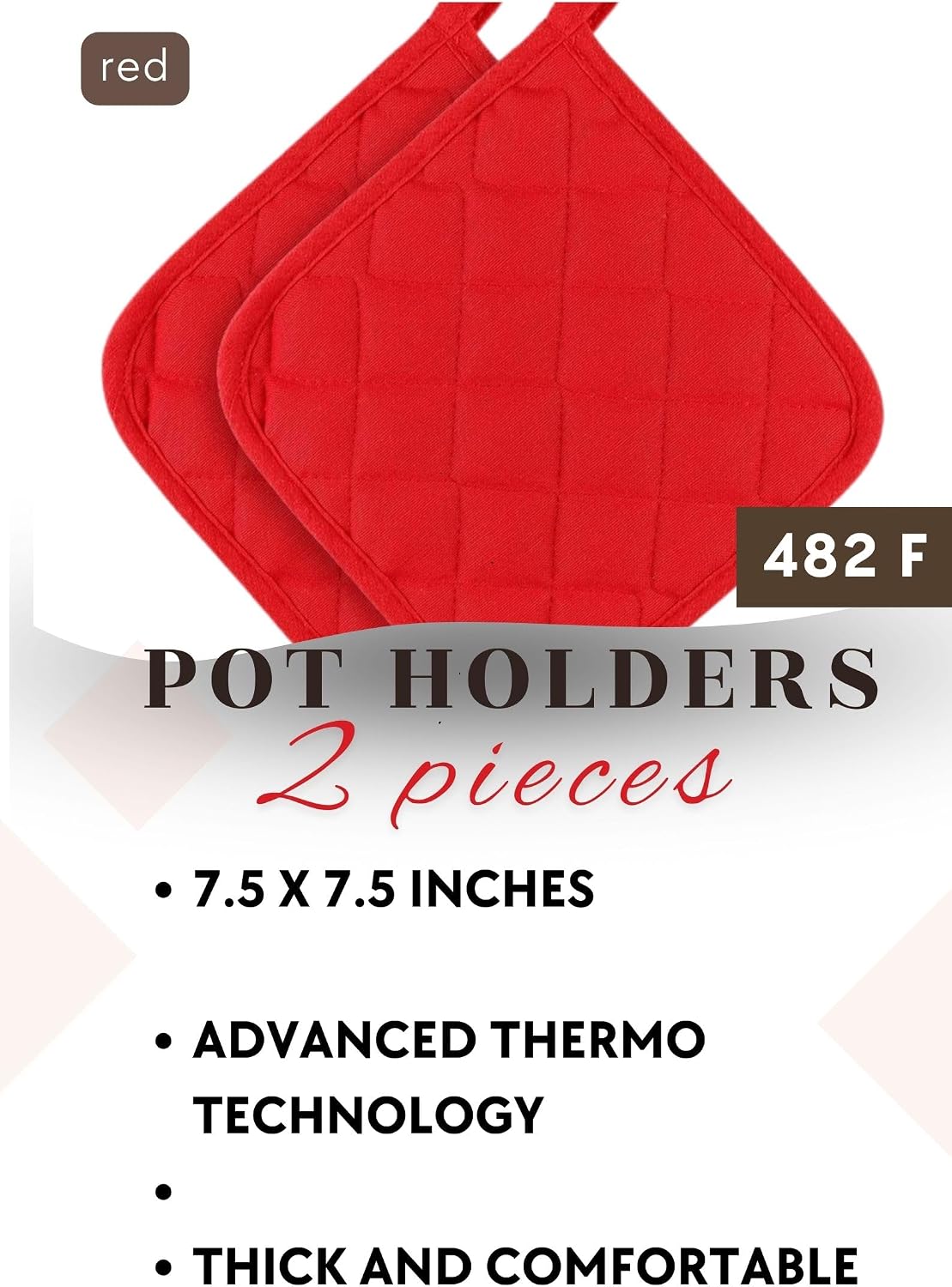 Thermo Heat-Resistant Pot Holders (2 Pieces) - Superior Protection, Stylish Design | 482°F Heat Resistance, Non-Flammable Fabric-Versatile (red)