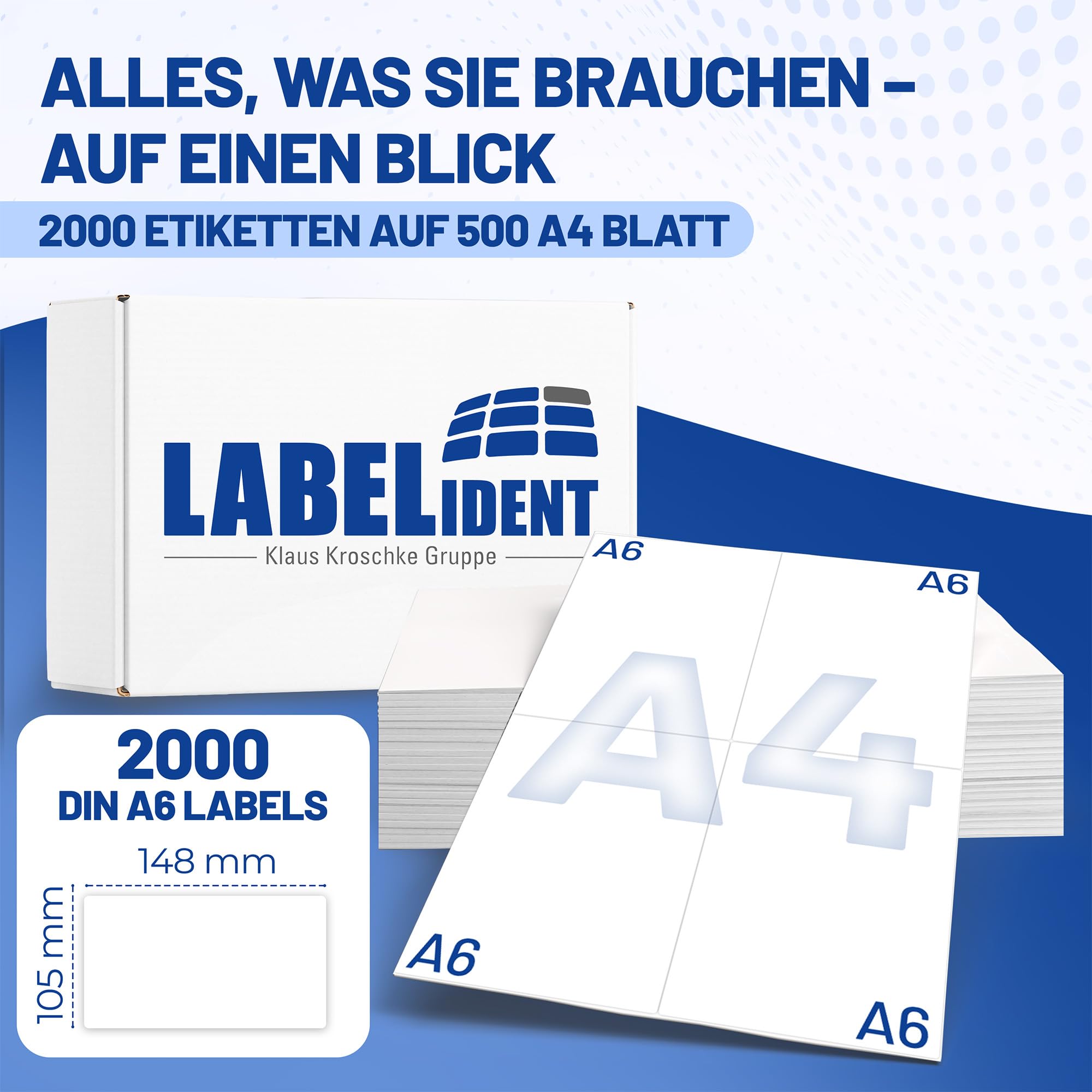 Selbstklebende Etiketten 70x36 mm, weißes Papier, auf A4-Bogen, für Laser- und Tintenstrahldruck