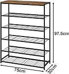 HOMEFORT 6 Rack de chaussures Tier, rangement de chaussures avec MDF Top Board, Chaque niveau convient 3-4 paires de chaussures, sacs de chaussures pour entrée, organisateur de chaussures avec étagères en métal robuste en brun rustique