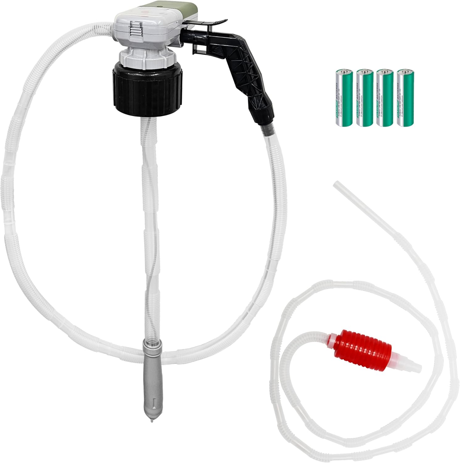 [LITE DELIGHT] Transfer Pump w/Auto-Stop Overfill Protection for Fuel, Water & More, 2.4 GPM, AA Battery Included, Ergonomic Nozzle, Universal & VP Racing Can Adapters, 51 Hose, PLUS a Manual Siphon