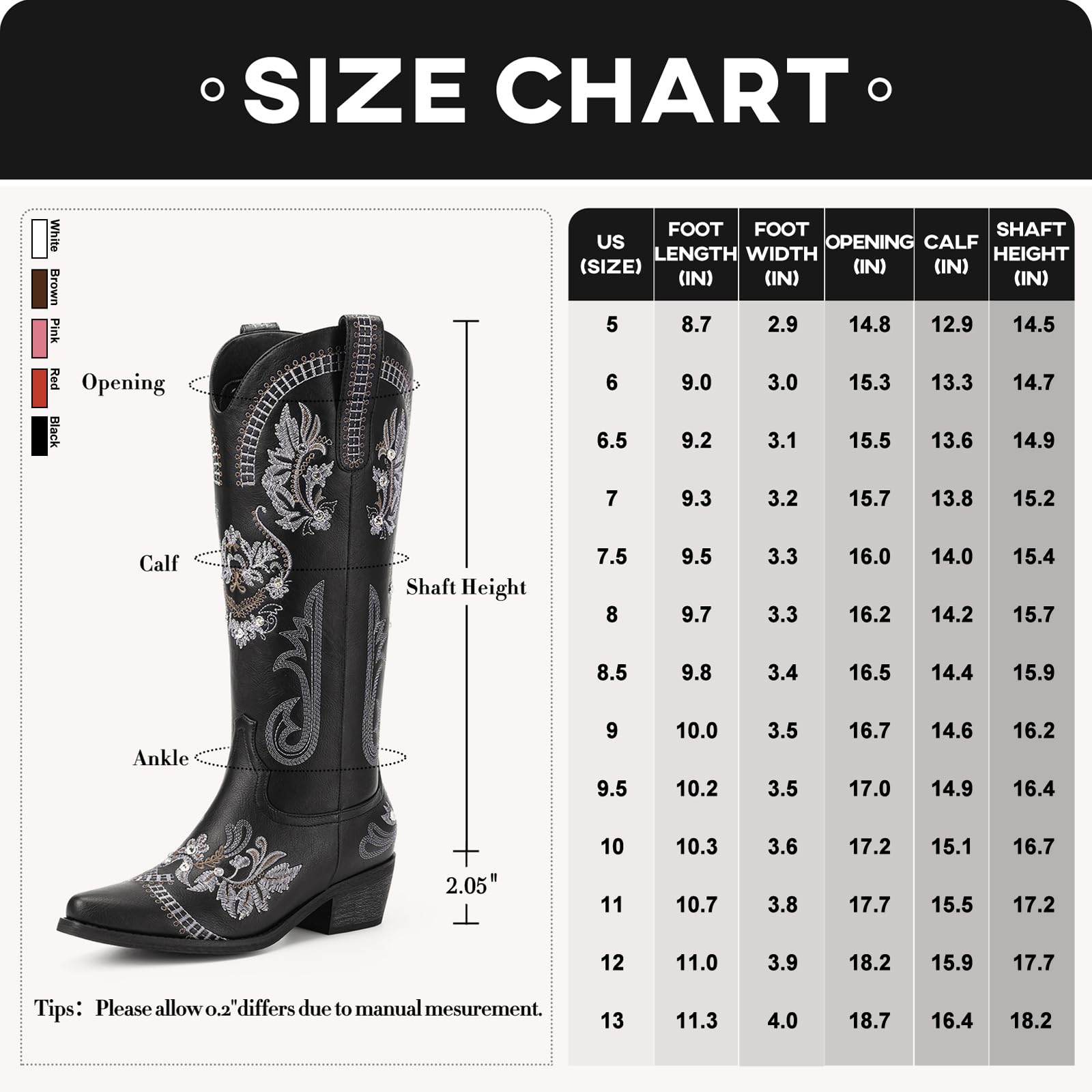 Lumeheel Stivali da cowboy da donna, larghi al polpaccio, alti al ginocchio, stile western, con strass scintillanti, stile country, con classico ricamo, a punta, tacco grosso, stile vintage, nero,