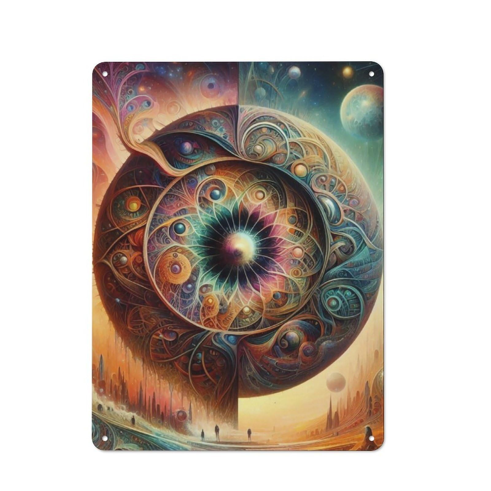 Junmoney Cosmic Mandala Printed Metal Sign 40X30cm For Café Or Restaurant, For Hospitality Interior Collectors