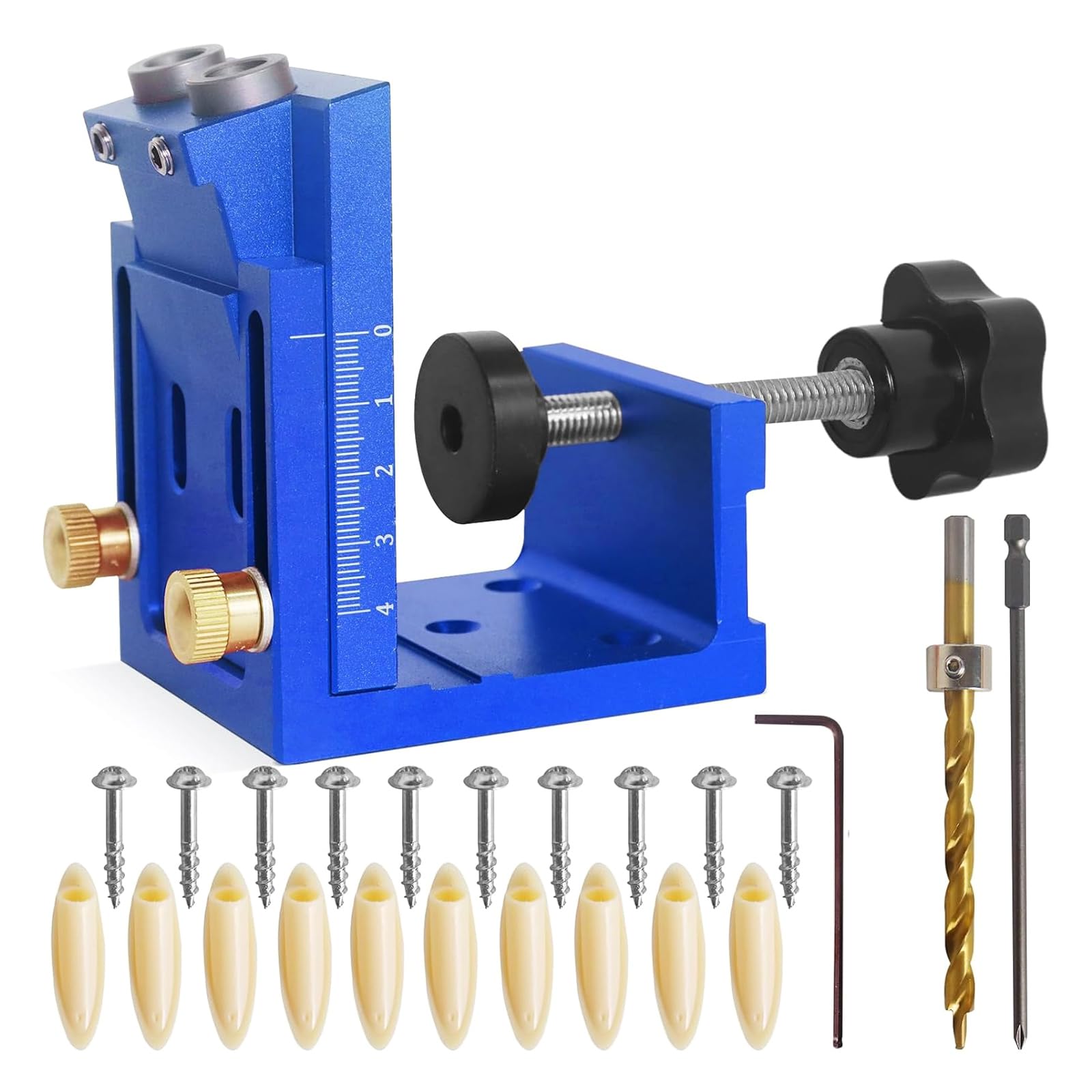 Tsophreniq Blue Wood Doweling Jig Drill Locator Hole Puncher Positioning Opener Woodworking Tool Includes Bit And Plugs Carpentry Guide