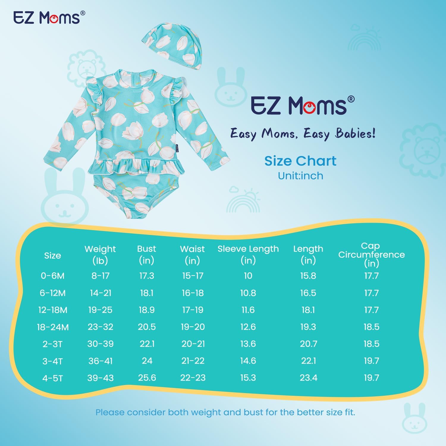 EZ Moms Baby Toddler Swimsuit Girl UPF 50+ Long-Sleeve One Piece Zipper Baby Beach Swimwear Sunsuit Ruffle with a Swim Cap - Image 7