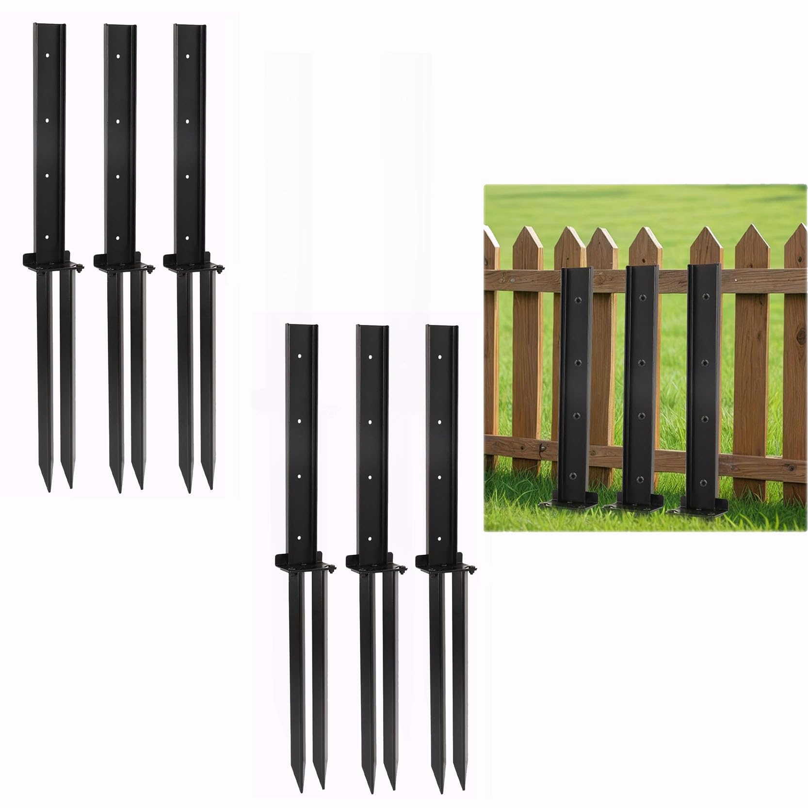 LQSYBHD Fence Post Repair Kit Heavy Duty Fence Post Anchor Ground Stakes Robust Quick-Fix Wood Support Anchor Ground Spike for Broken Leaning Tilted Wood Black(Size:6pcs)
