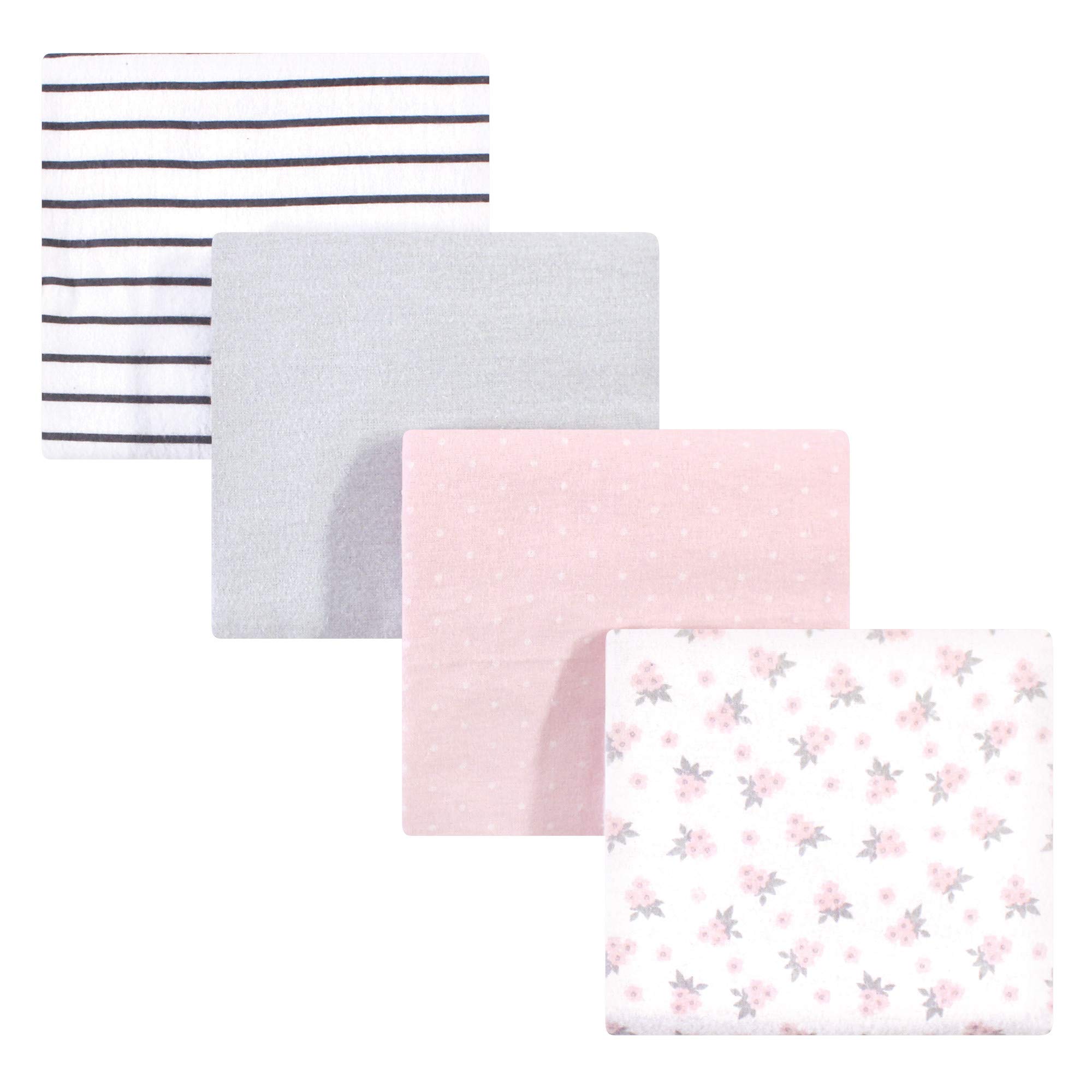 Hudson Baby Unisex Baby Cotton Flannel Receiving Blankets, Gray Pink Floral, One Size