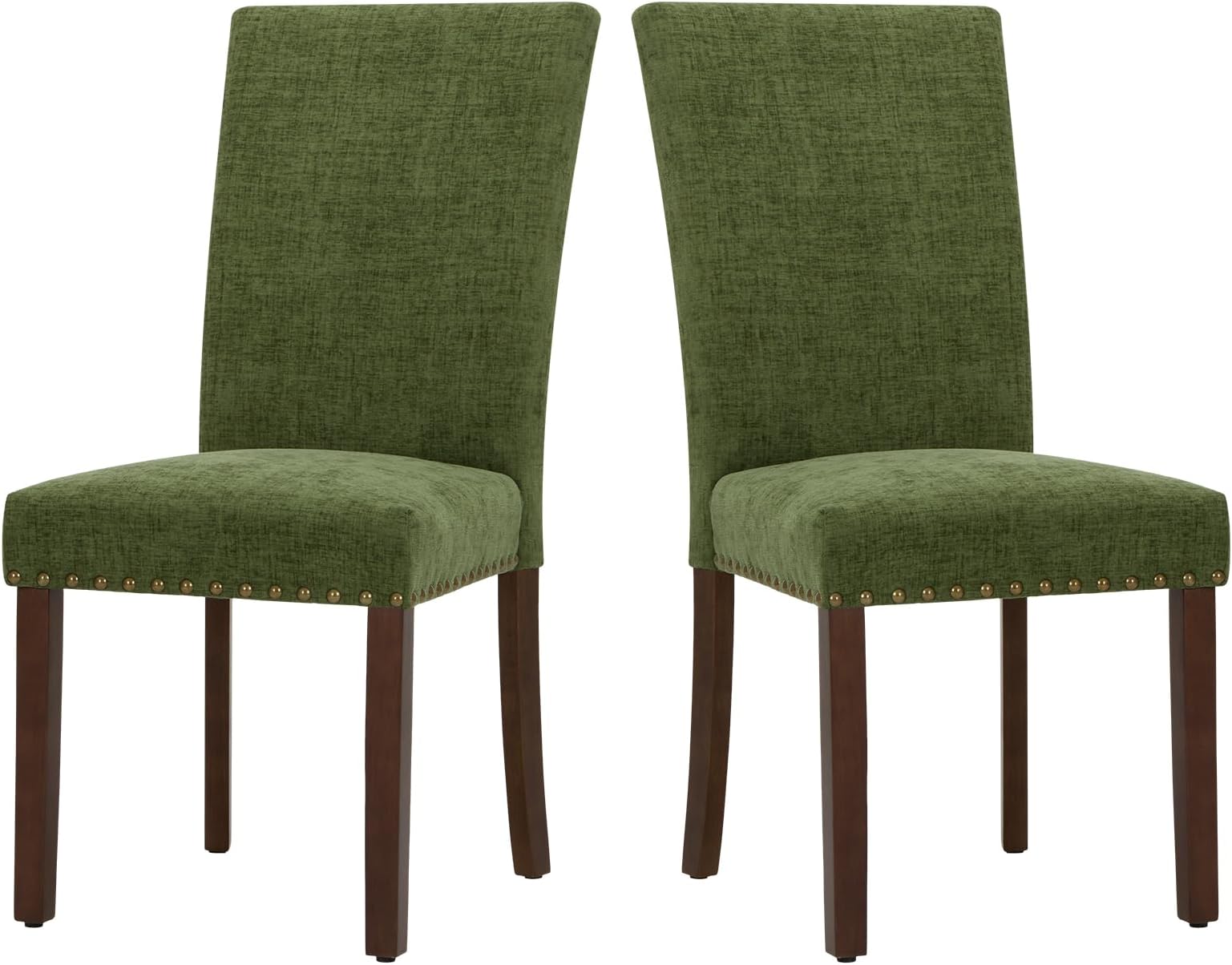 COLAMYA420-Green Nailhead Dining Chairs, Set of 2, F-Green