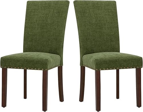 Miniatura 26 de COLAMY - Juego de 2 sillas de comedor tapizadas Parsons, sillas de cocina y comedor de piel sintética con adornos de cabeza de clavo y patas de