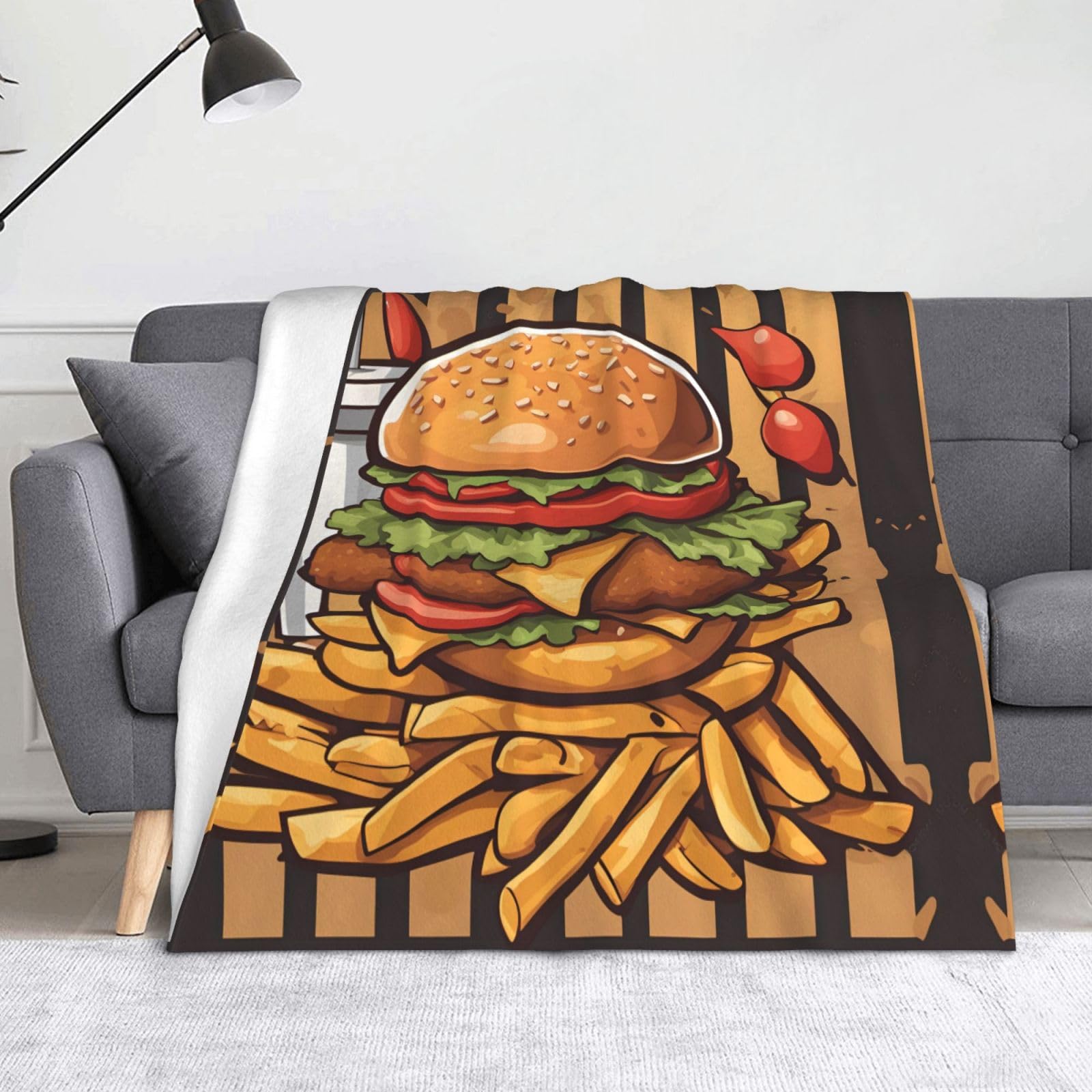 Couverture en flanelle Burgers de dessin animé XXL douce pour la maison